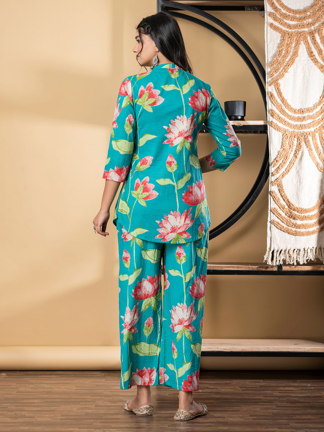 Curved Style Cotton Fabric Blue Color Co-Ord Set