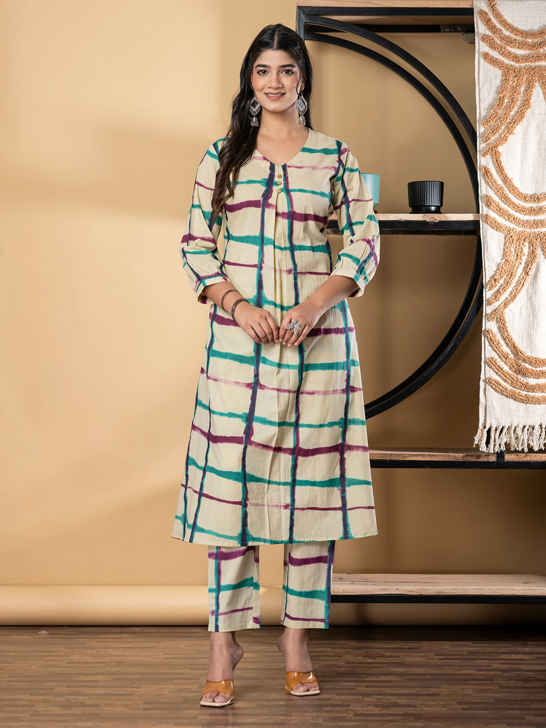A Line Style Cotton Fabric Maroon & Cream Color Kurta And Bottom