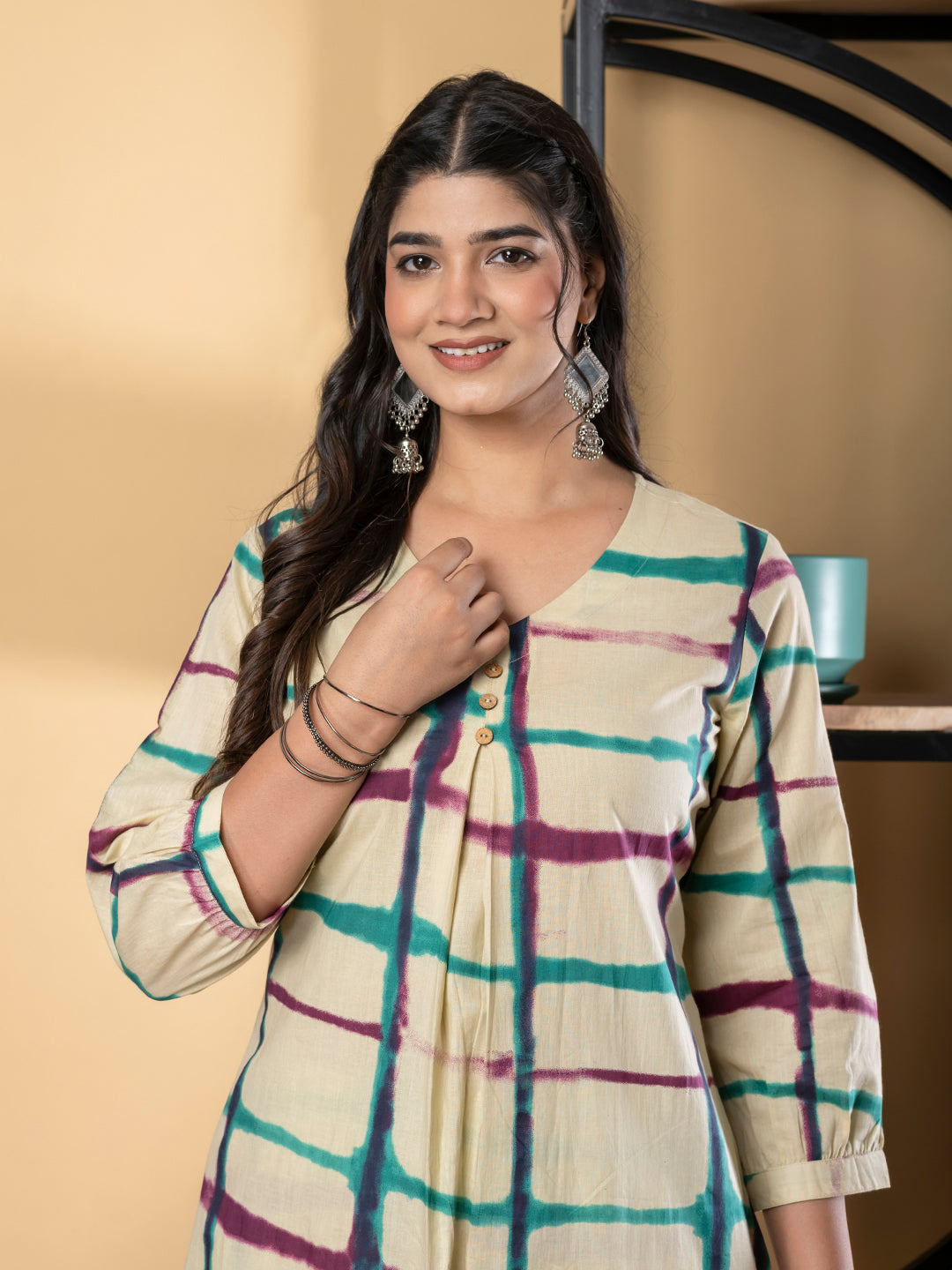 A Line Style Cotton Fabric Maroon & Cream Color Kurta And Bottom