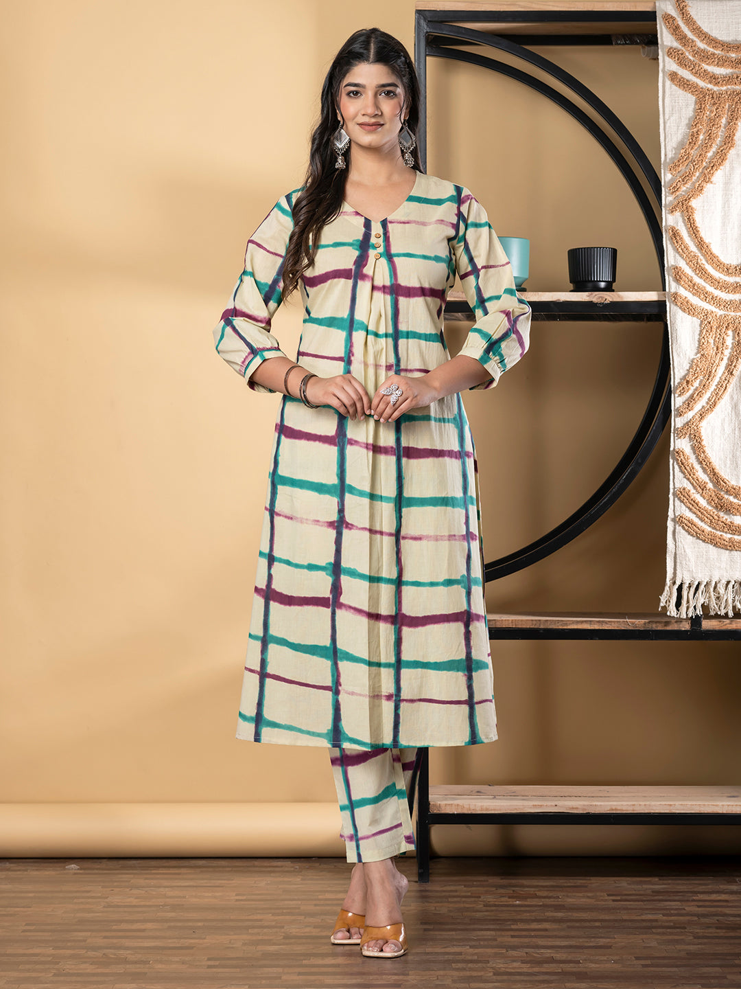 A Line Style Cotton Fabric Maroon & Cream Color Kurta And Bottom