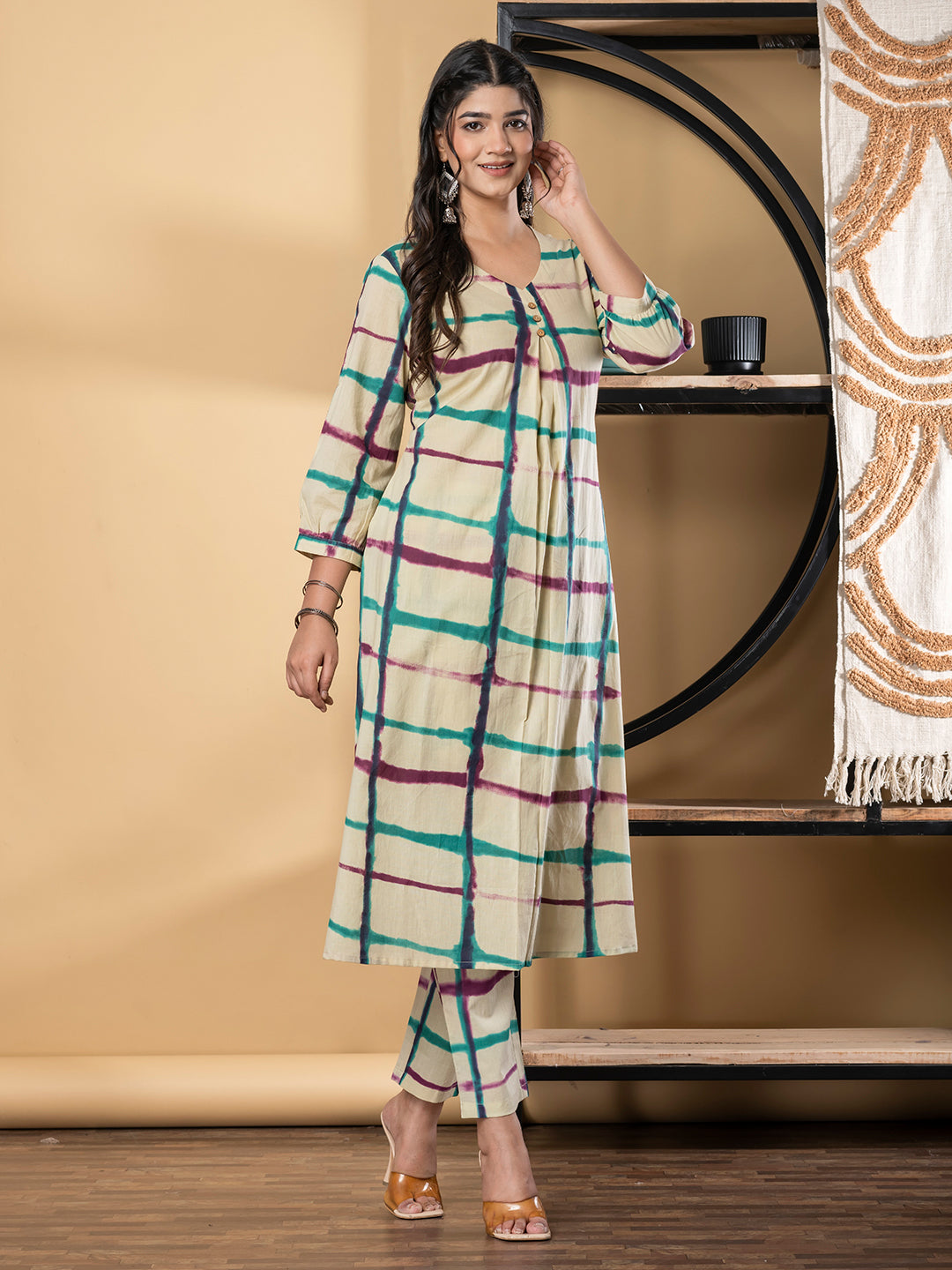 A Line Style Cotton Fabric Maroon & Cream Color Kurta And Bottom