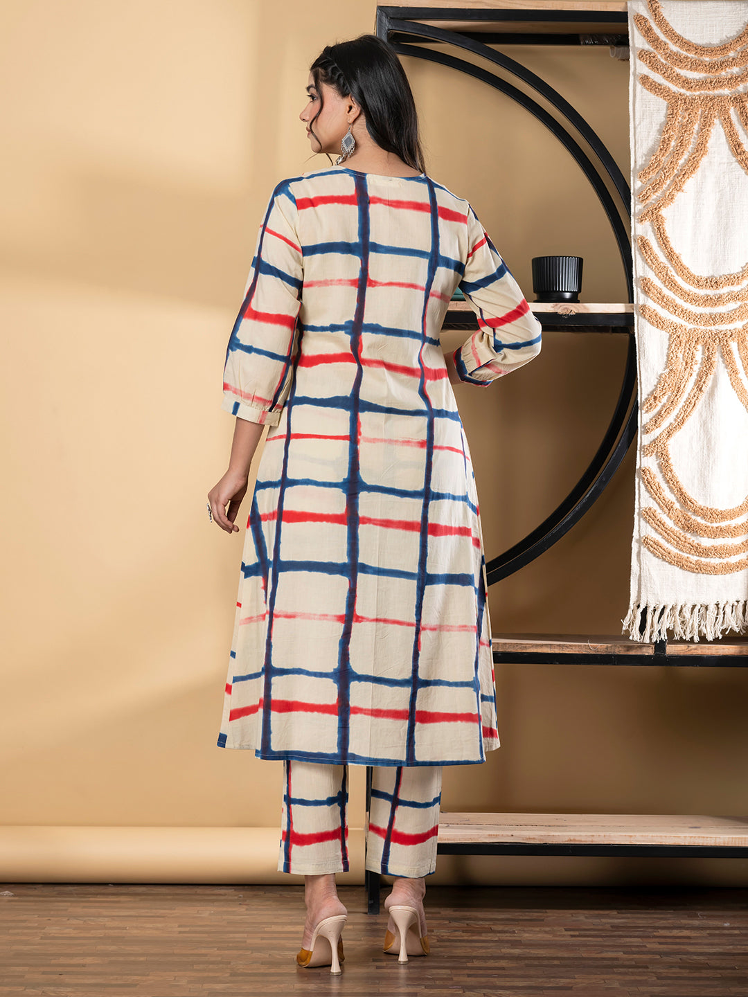 A Line Style Cotton Fabric Red & Cream Color Kurta And Bottom