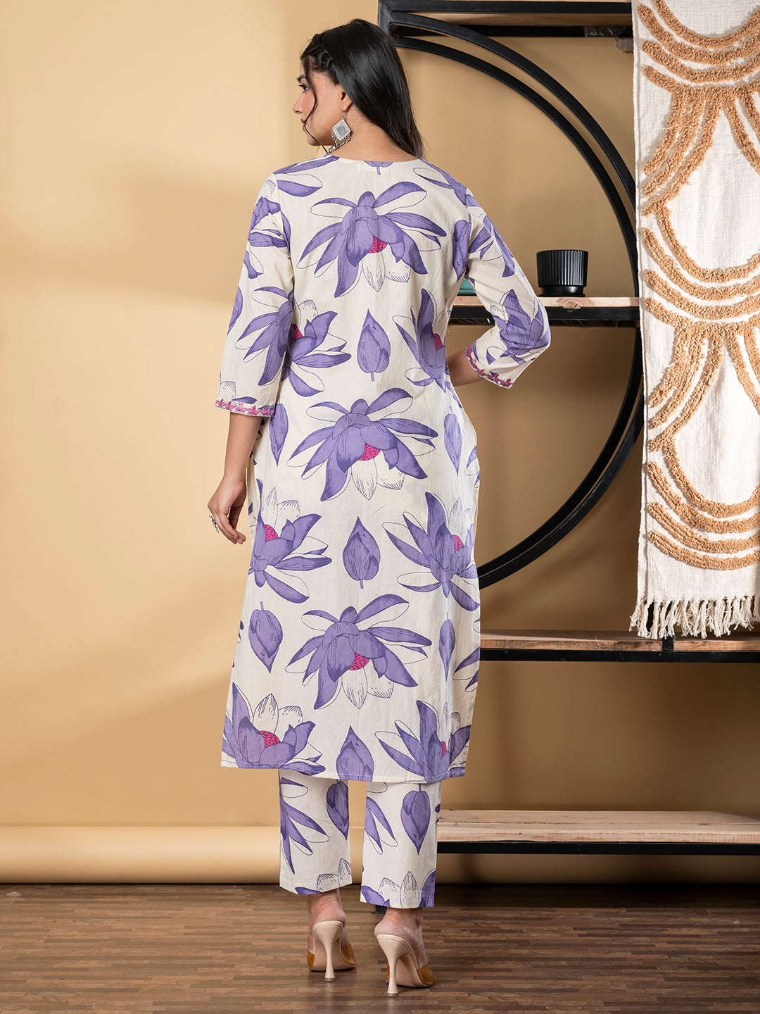 A Line Style Cotton Fabric Purple Color Kurta And Bottom