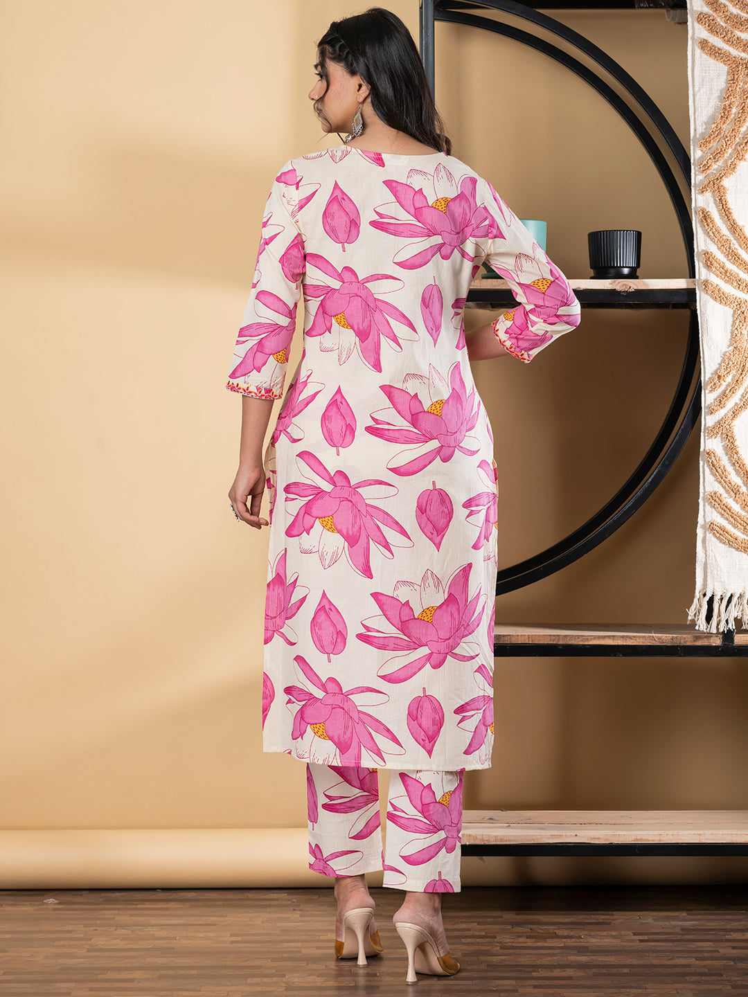 A Line Style Cotton Fabric Pink Color Kurta And Bottom