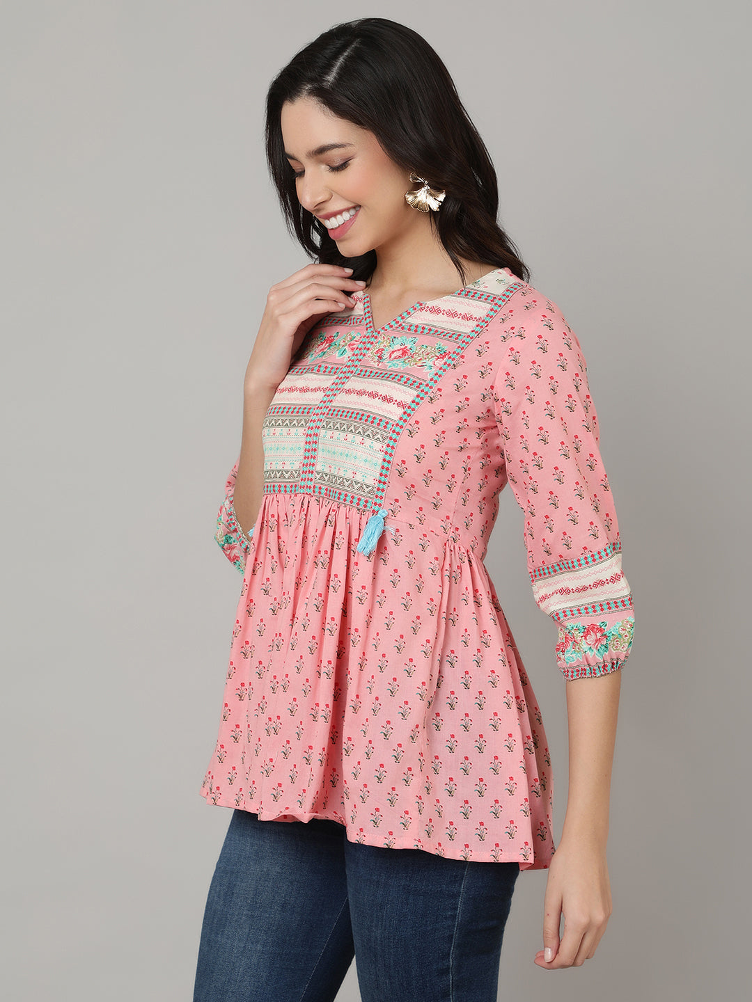 Floral Print Flared Tunic Top