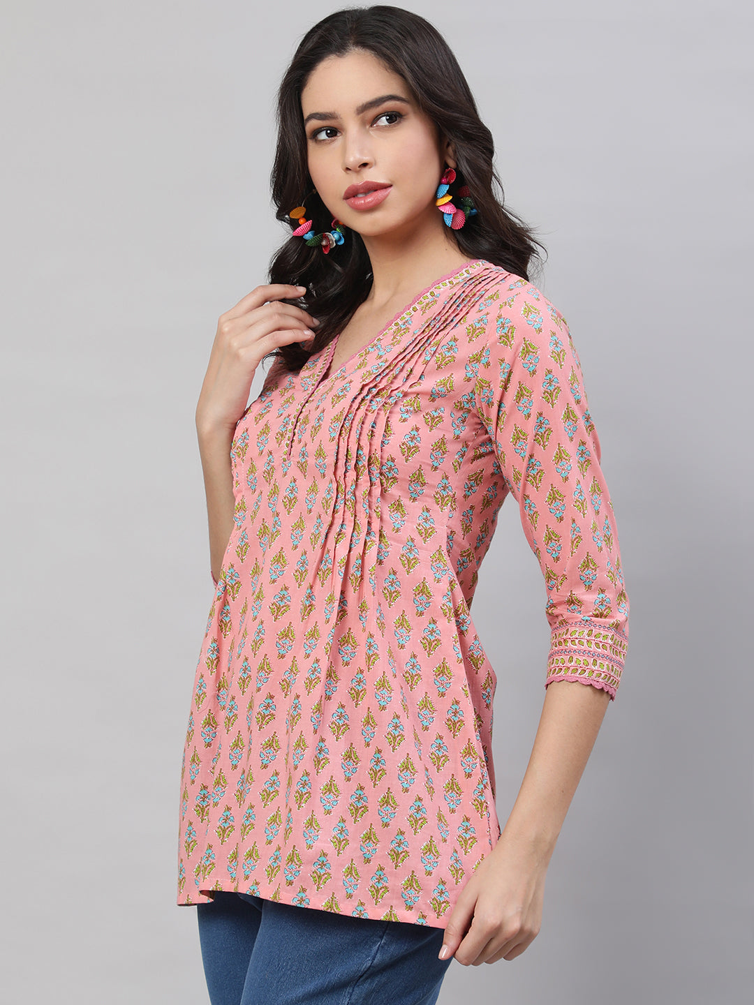 Printed 3/4 Sleeves Regular Pure Cotton Top