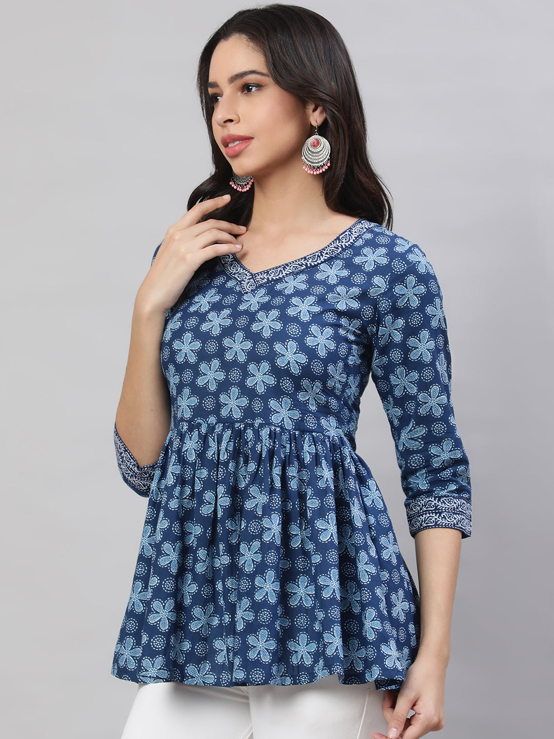 Printed 3/4 Sleeves Regular Pure Cotton Top