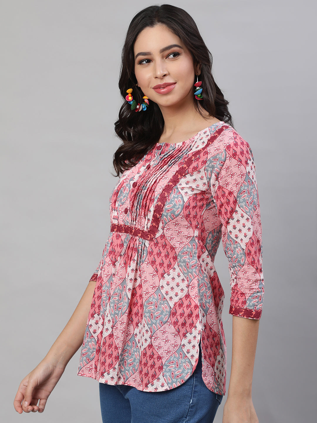 Printed 3/4 Sleeves Regular Pure Cotton Top