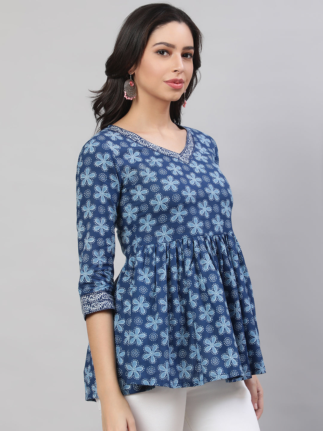 Printed 3/4 Sleeves Regular Pure Cotton Top