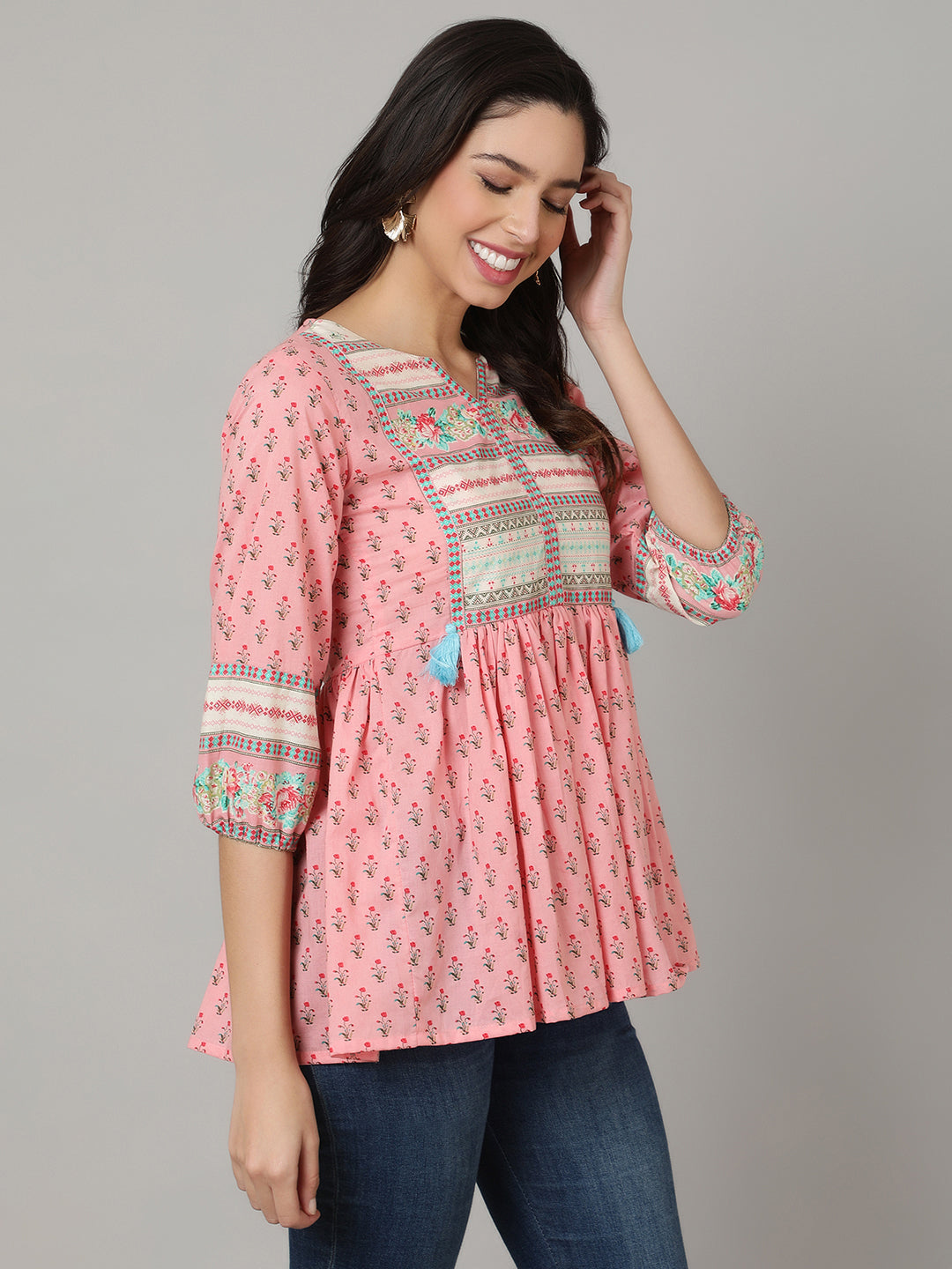 Floral Print Flared Tunic   Top