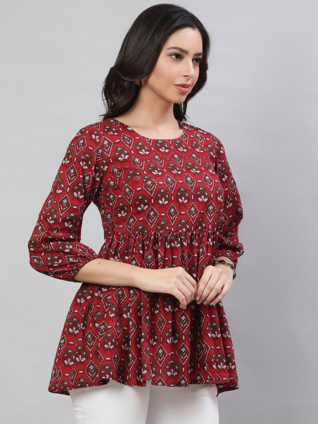 Printed 3/4 Sleeves Regular Pure Cotton Top
