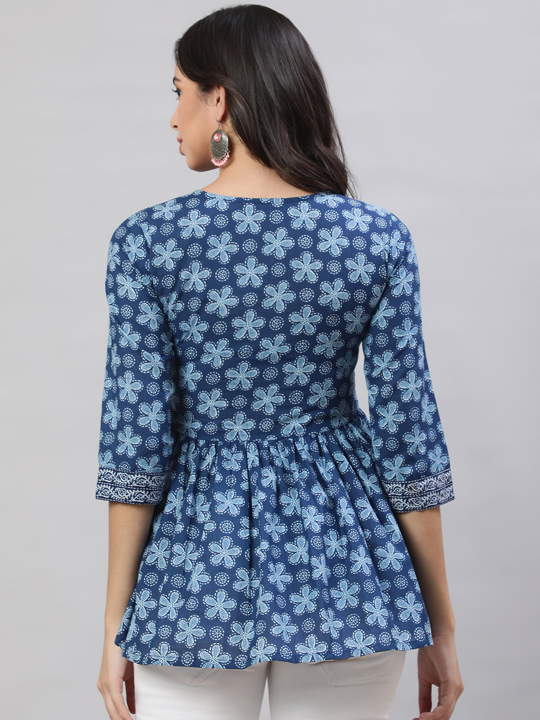 Printed 3/4 Sleeves Regular Pure Cotton Top