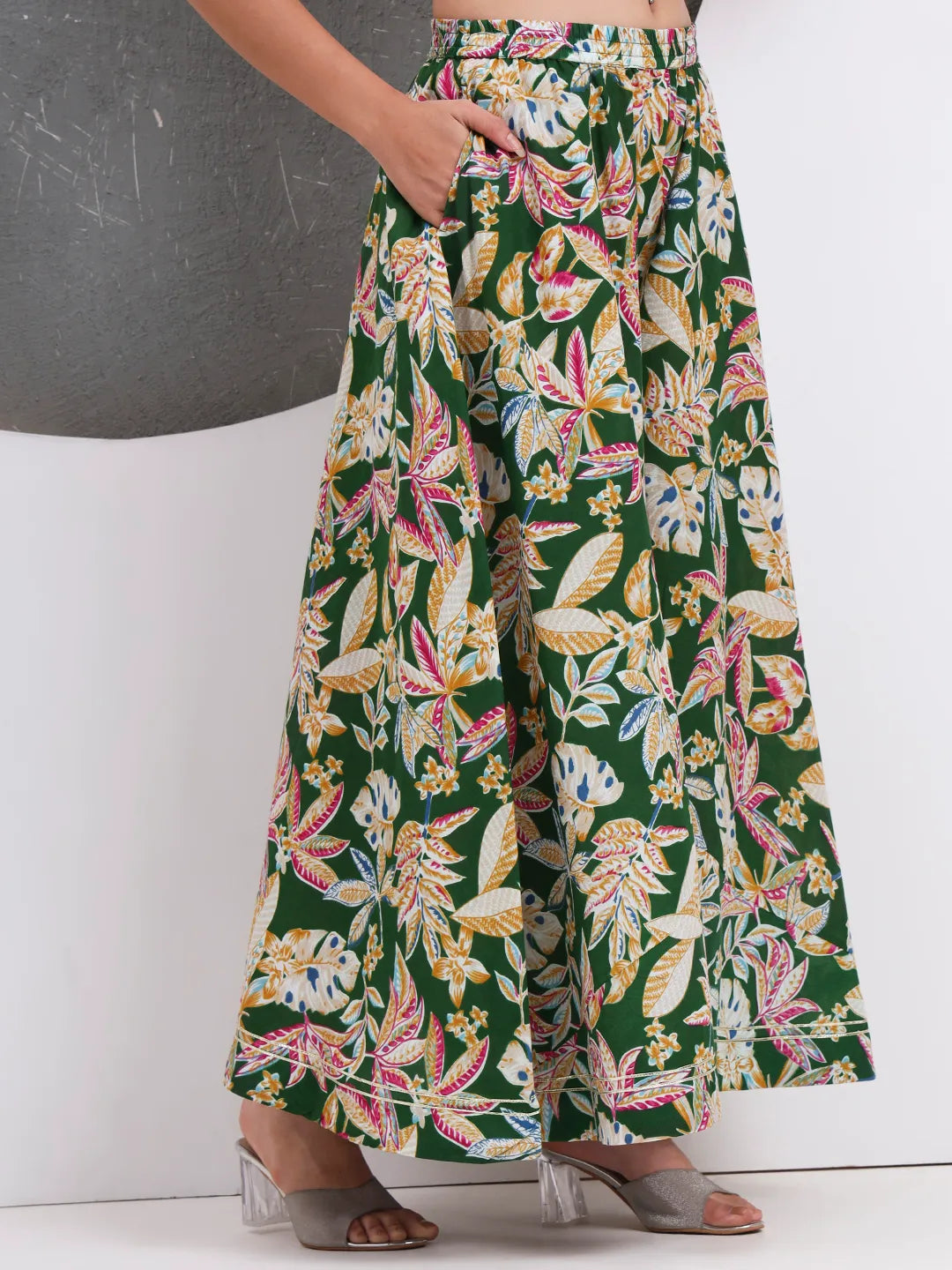 Green Cotton Sleeveless Kurta Palazzo Dupatta Set