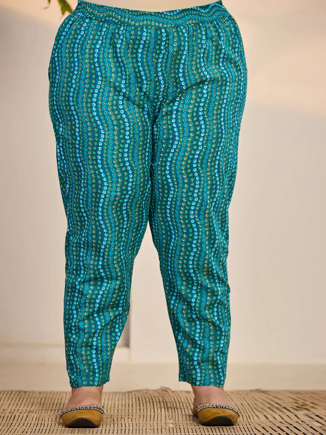 Turquoise Blue Cotton Straight Plus Size Kurta Trouser Dupatta Set