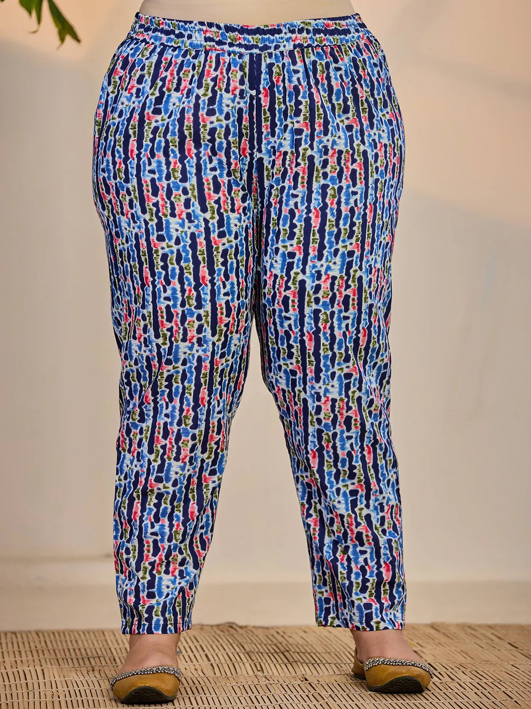 Blue Cotton Lace Work Straight Plus Size Kurta Trouser Dupatta Set