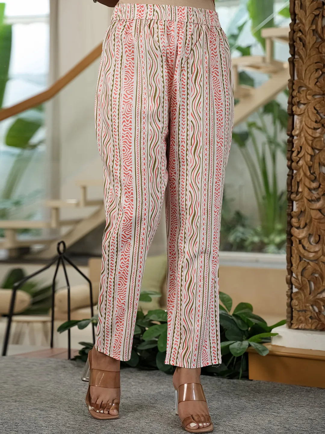 Pink Floral A-Line Kurta Trouser Dupatta Set With Lace Work