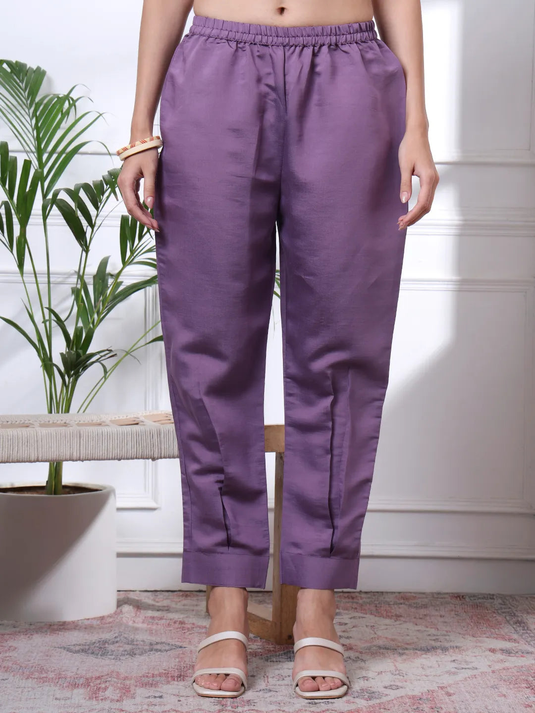 Purple Thread Work Pure Silk Blend Tunic And Trouser Co-Ord Set