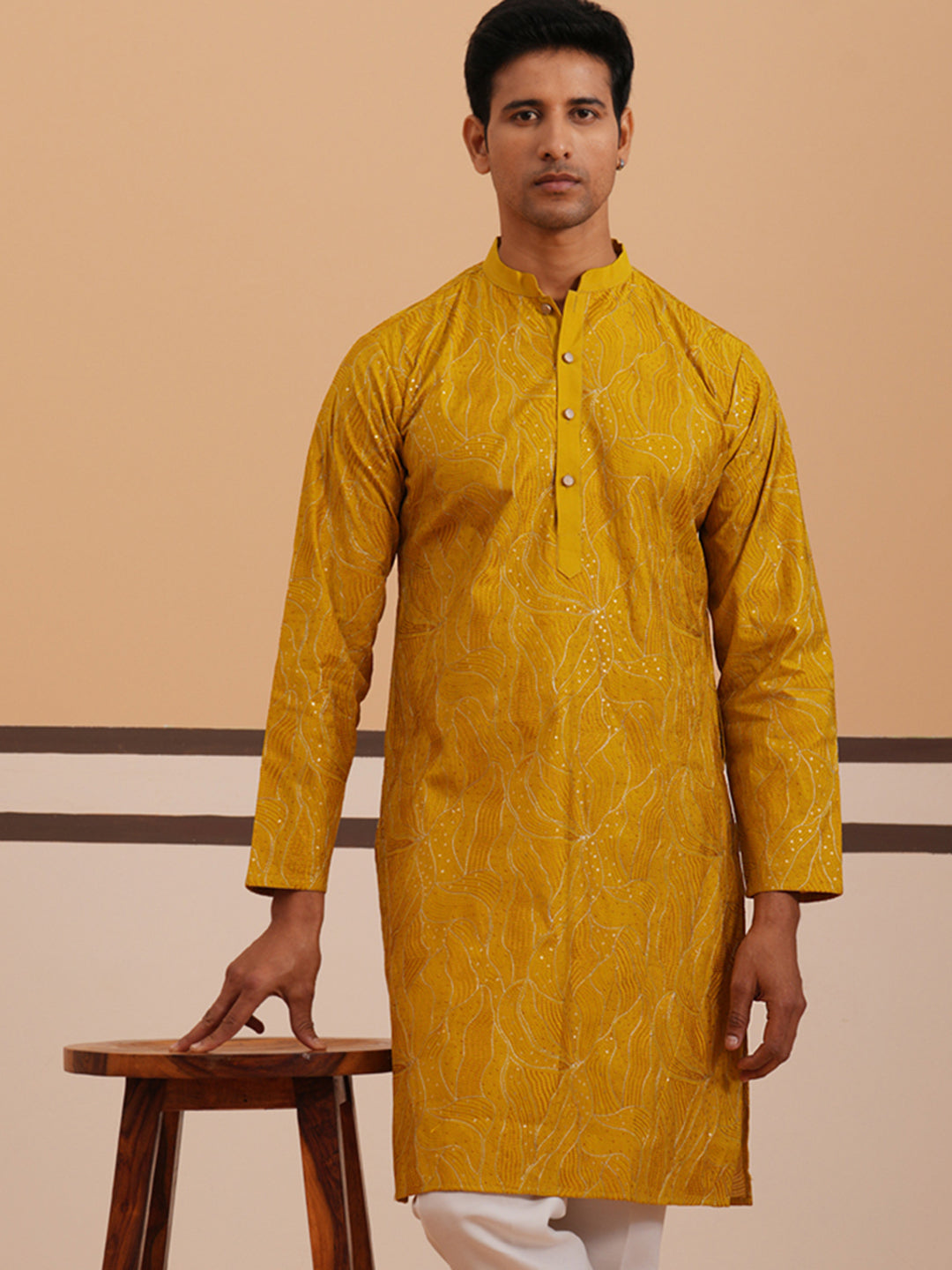 Silk Blend Embroidered & Sequinned Kurta