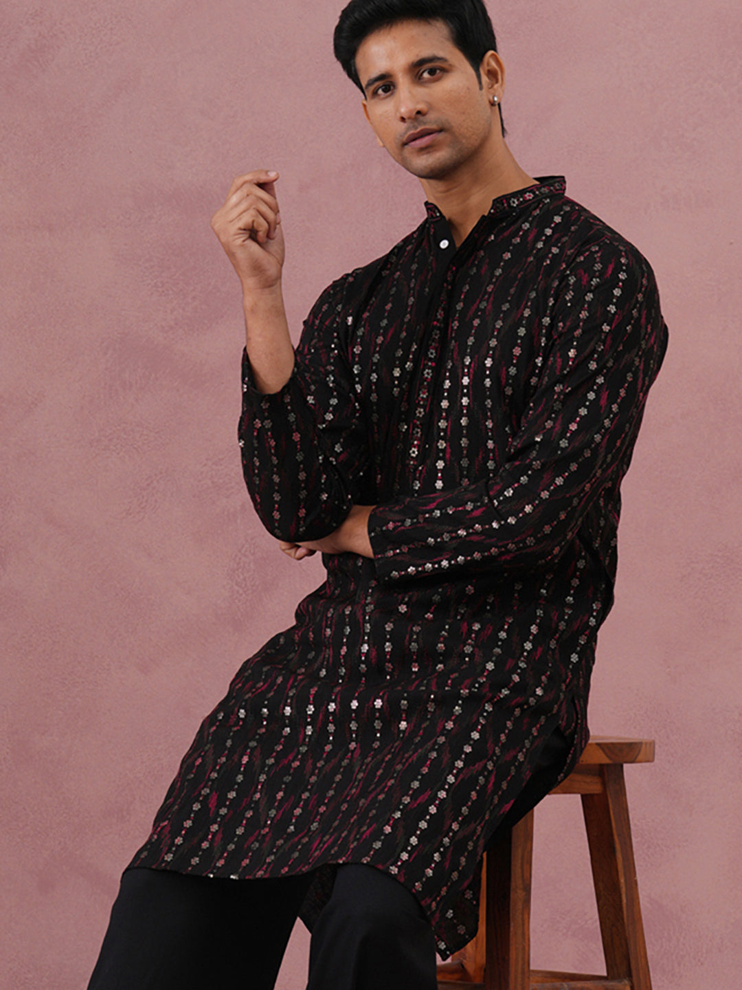 Silk Blend Embroidered Kurta For Men