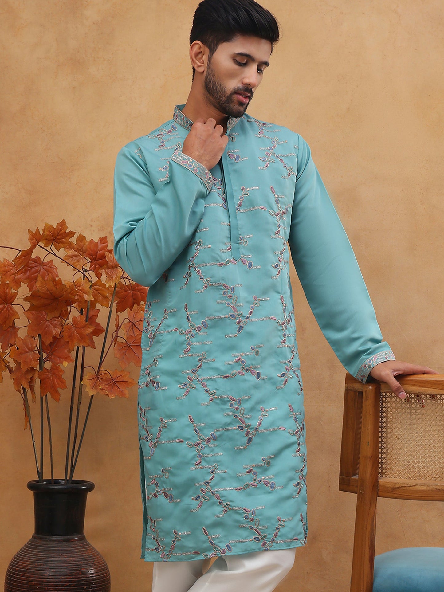 Embroidered Silk Blend Kurta