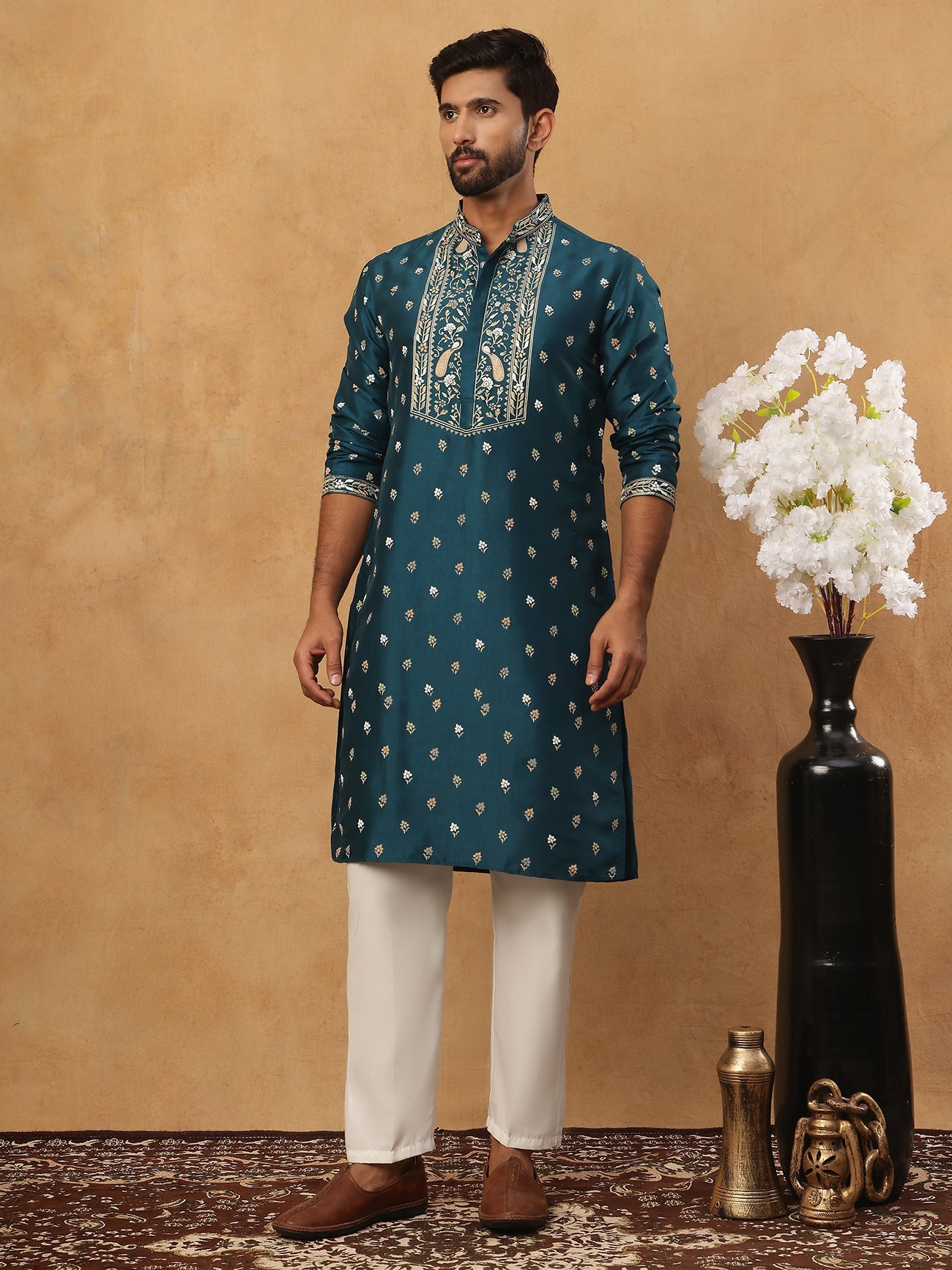 Men’S Festive Rubber Print Kurta Pyjama