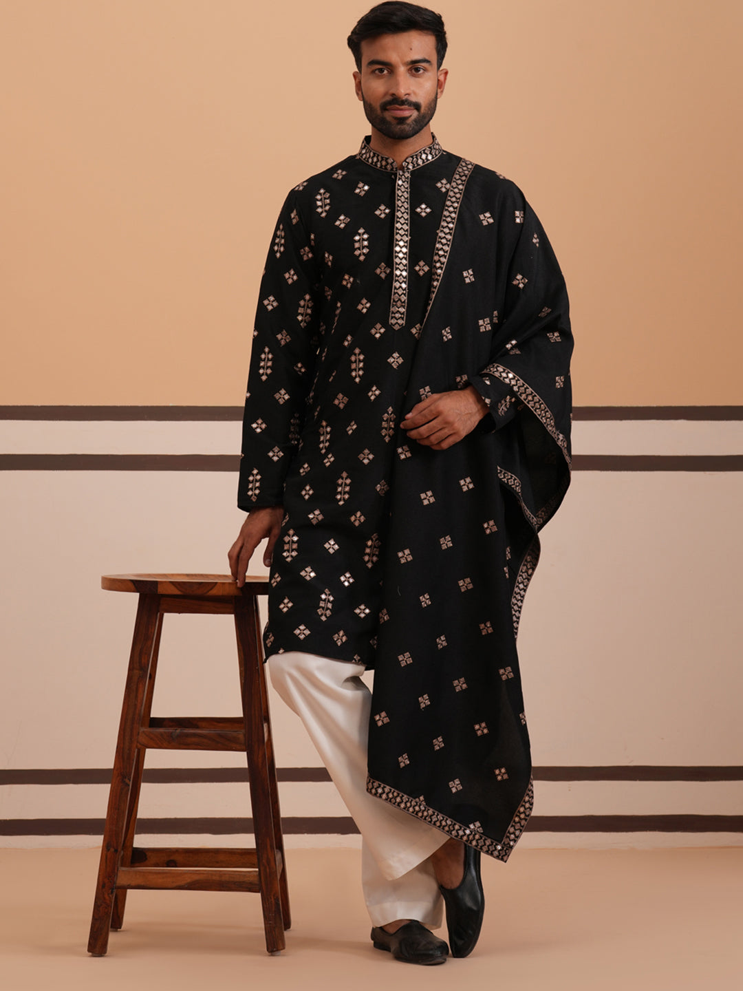 Silk Blend Embroidered Kurta Pyjama Set