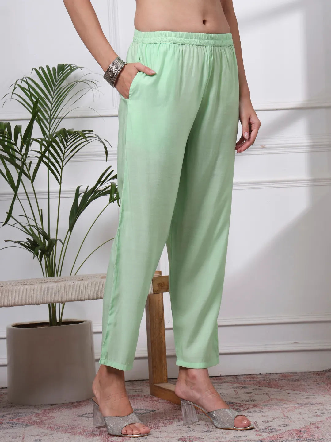 Pastel Green Silk Blend Straight Kurta Dupatta Pant Set Cotton Lining Kurta