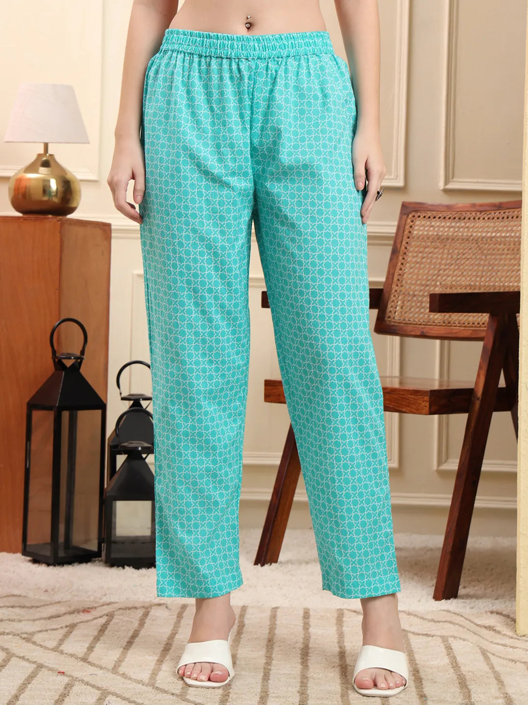 Blue Pure Cotton Floral Thread Work Anarkali Kurta Trouser Dupatta Set