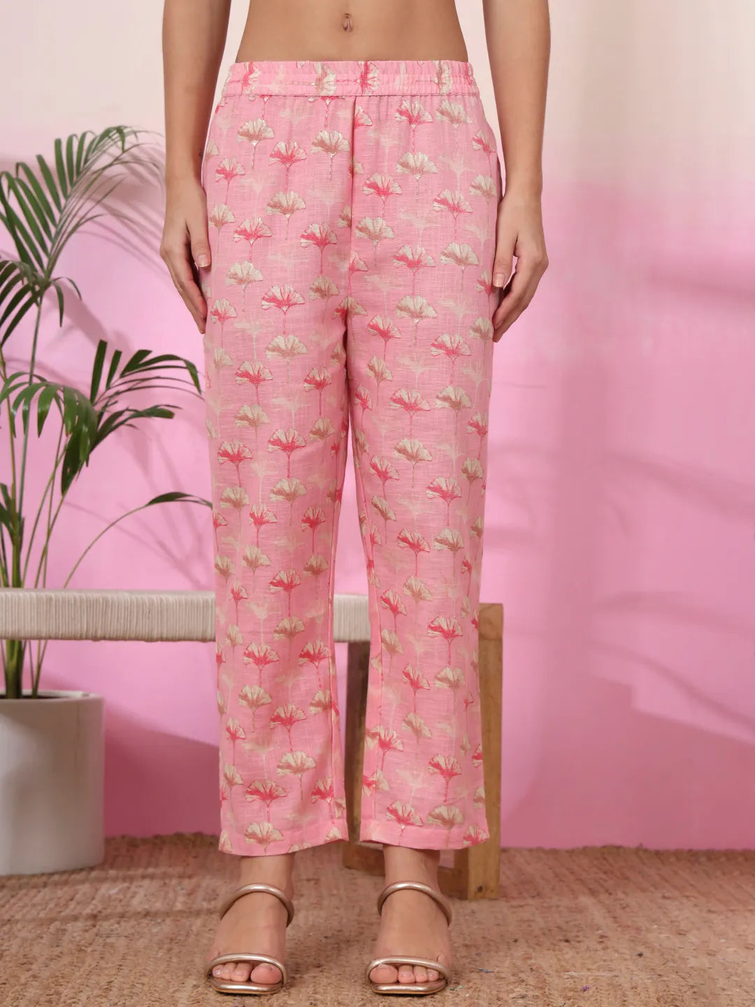 Pink Linen A Line Pintucks Kurta Pant