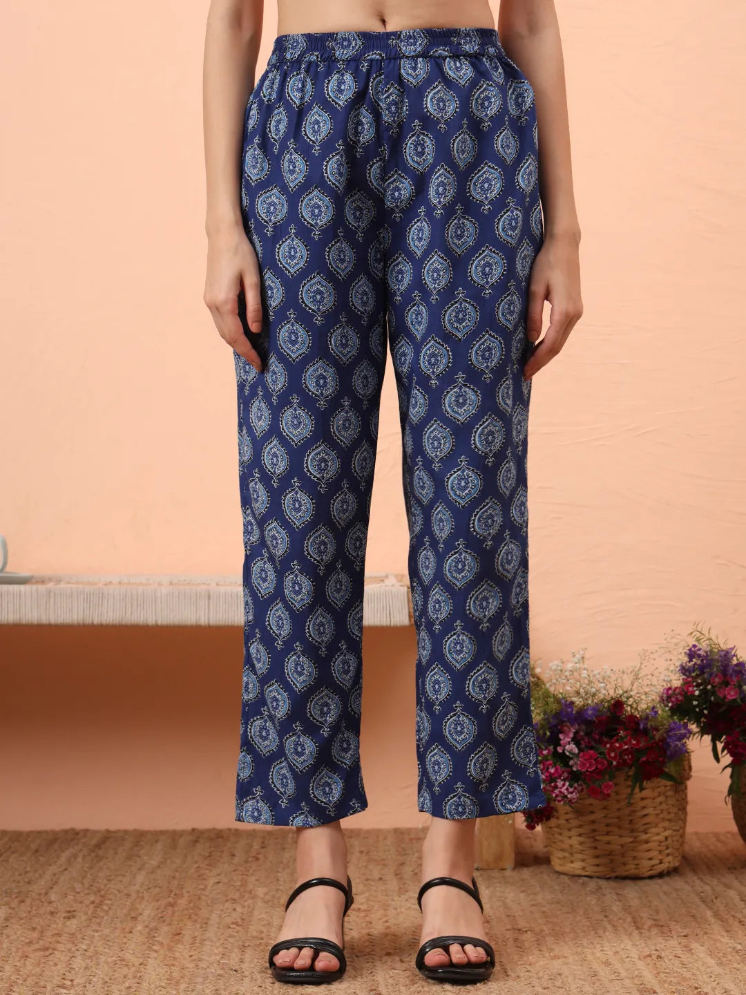 Blue Cotton Maternity A-Line Kurta Pant Set