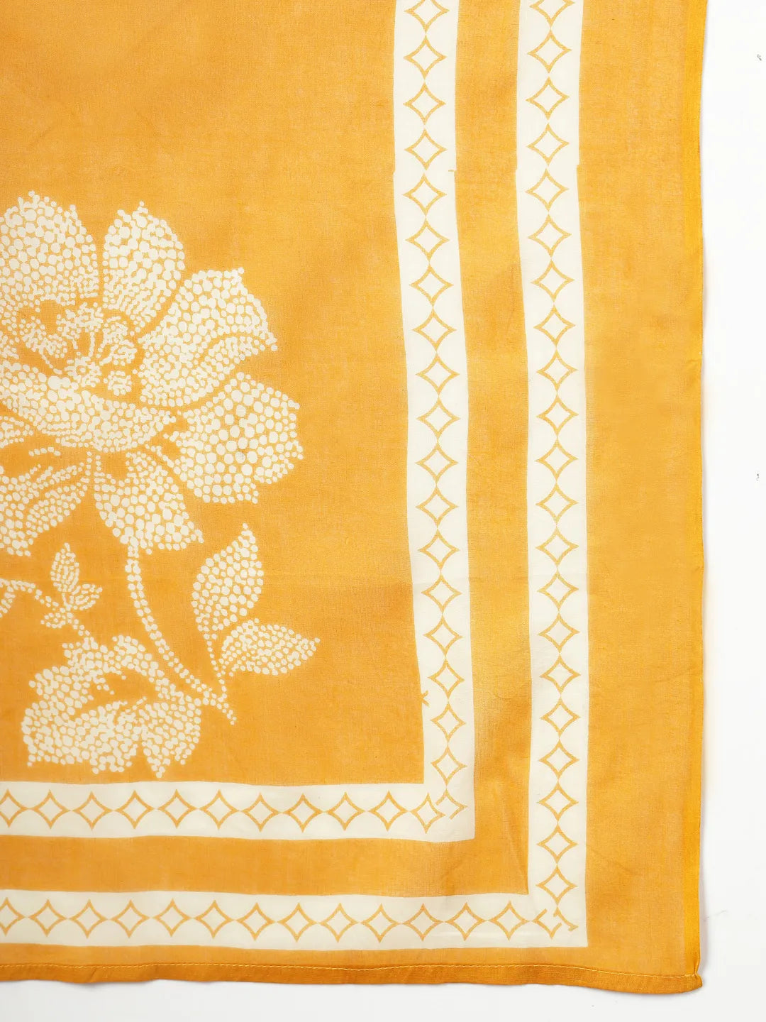 Mustard Floral Print Cotton Straight Kurta Palazzo Dupatta Set