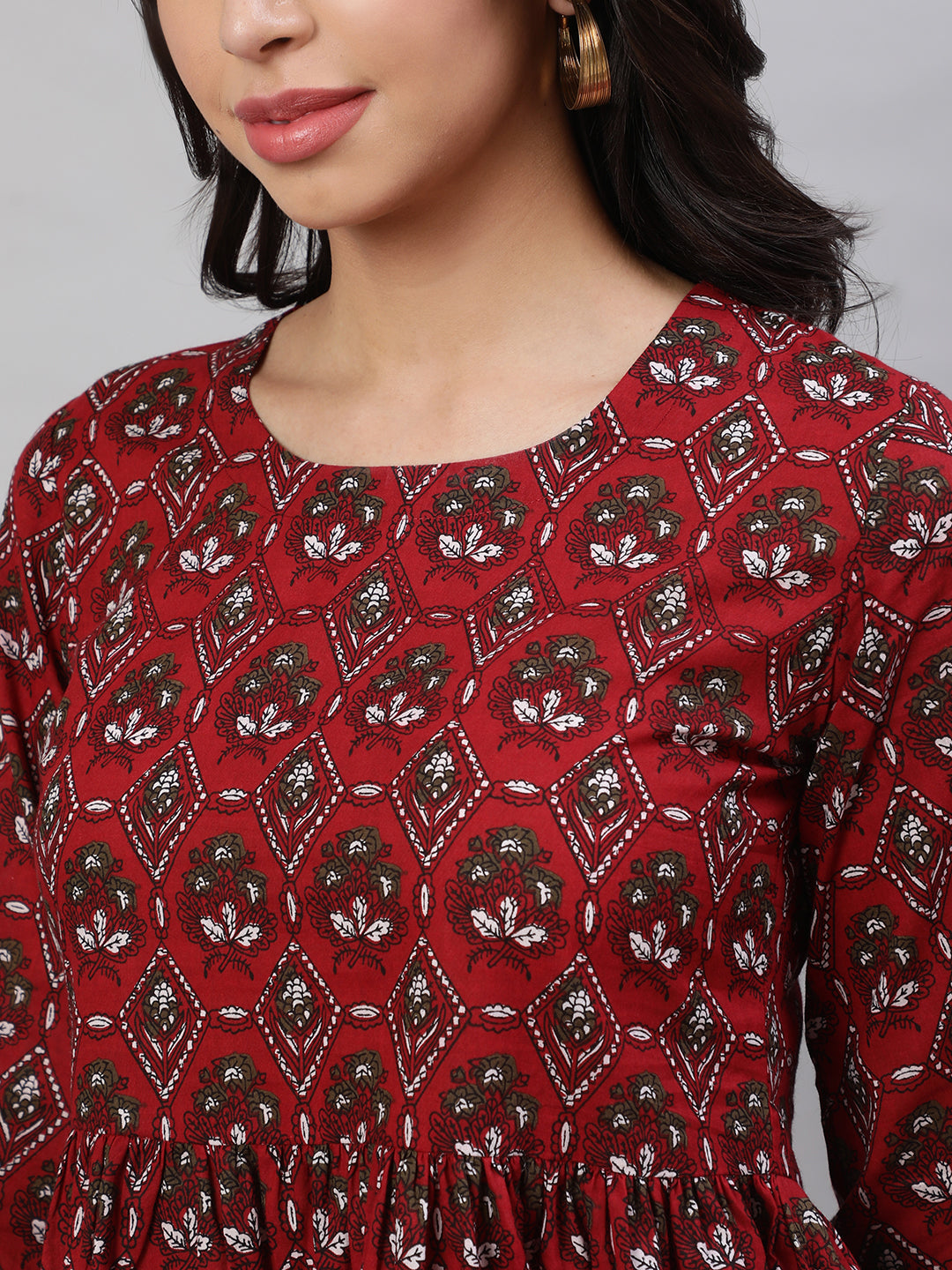 Printed 3/4 Sleeves Regular Pure Cotton Top
