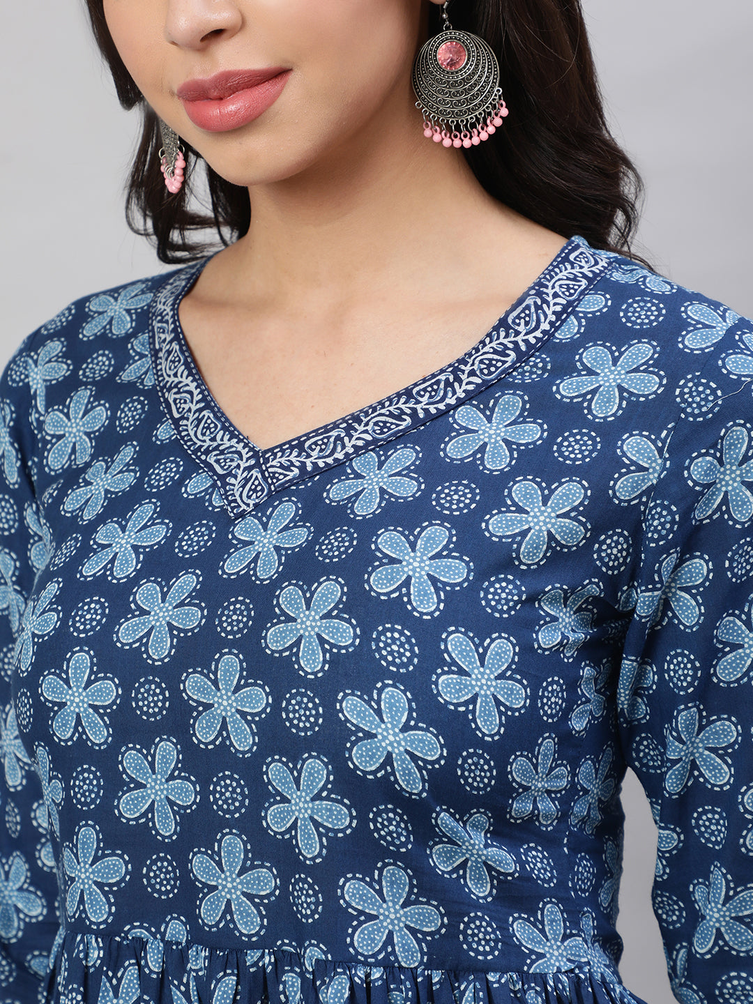 Printed 3/4 Sleeves Regular Pure Cotton Top