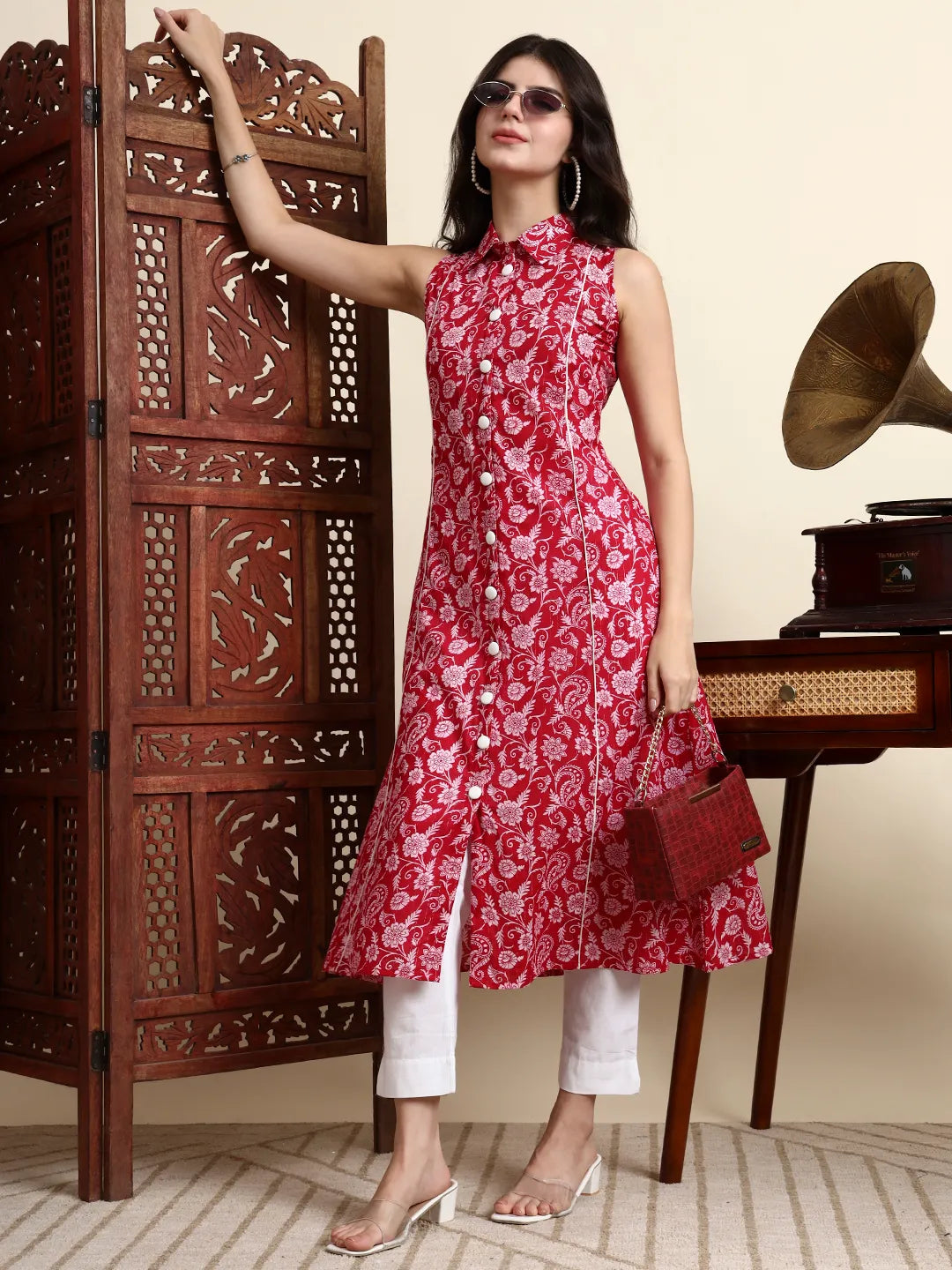 Cotton Light Pink Sleeveless Kurta