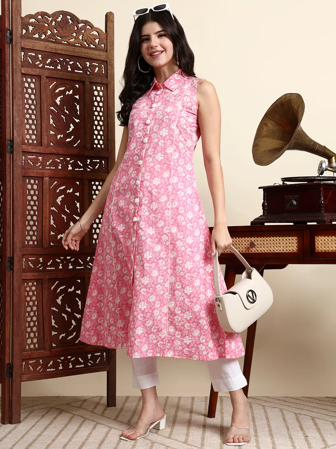 Cotton Pink Sleeveless Kurta