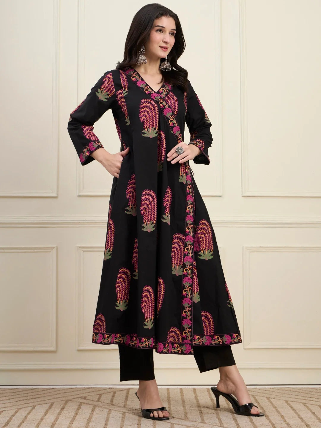 Cotton Angrkha Style Kurta Pant Dupatta Set