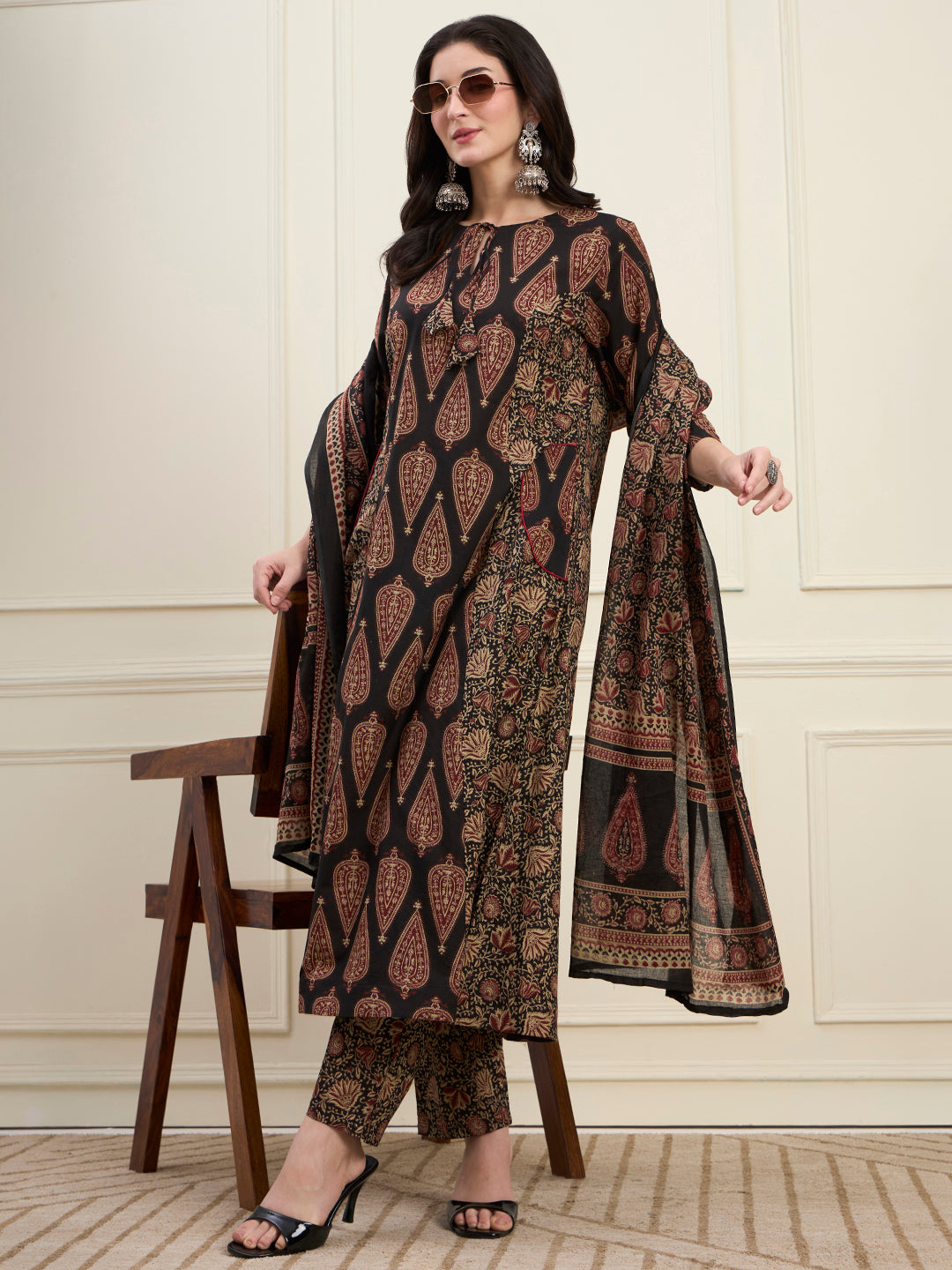 Cotton Kalidaar Style Kurta Pant Dupatta Set