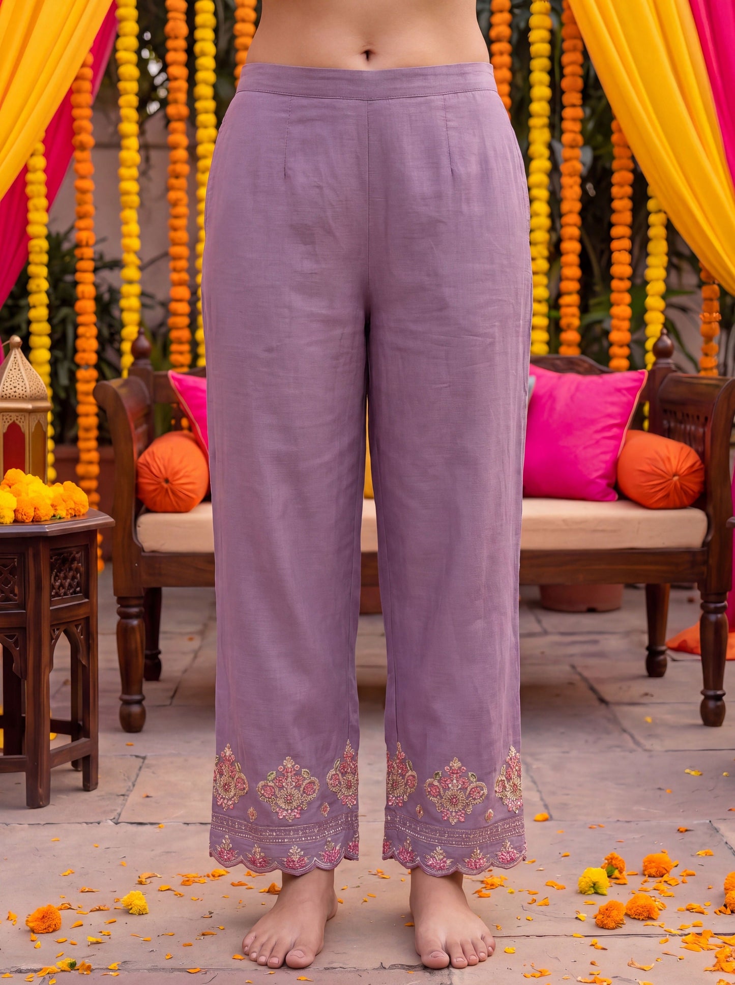 Lavender Tissue Lining Kurta Dupatta Pant Set