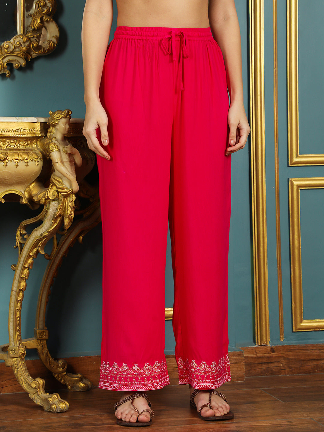 Rayon Calf Length Printed Flared 3/4 Sleeves Mandarin Neck Kurta Bottom Dupatta Set