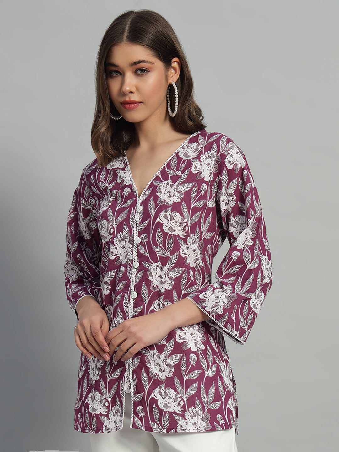 Cotton Printed Button-Down Top
