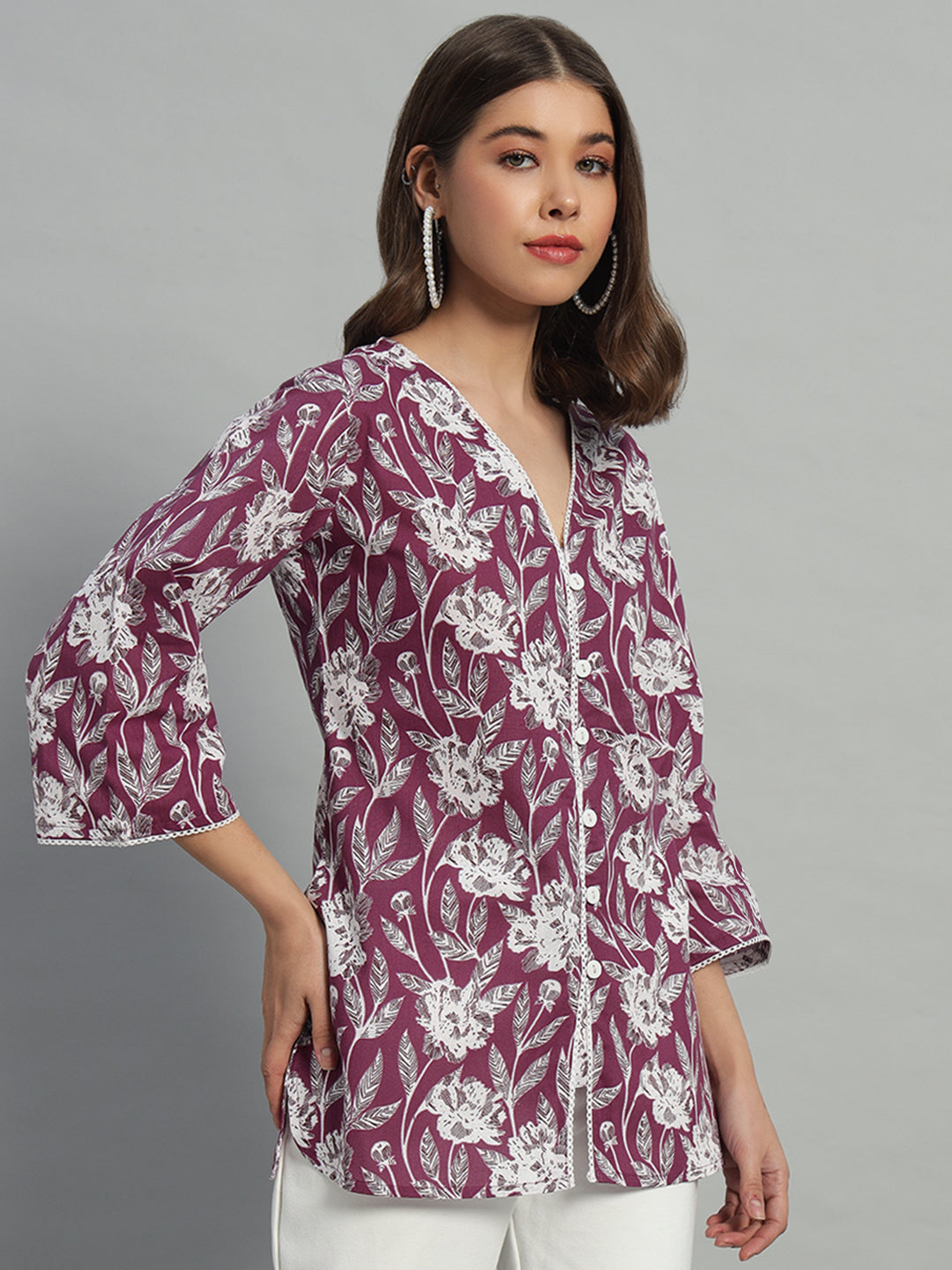 Cotton Printed Button-Down Top