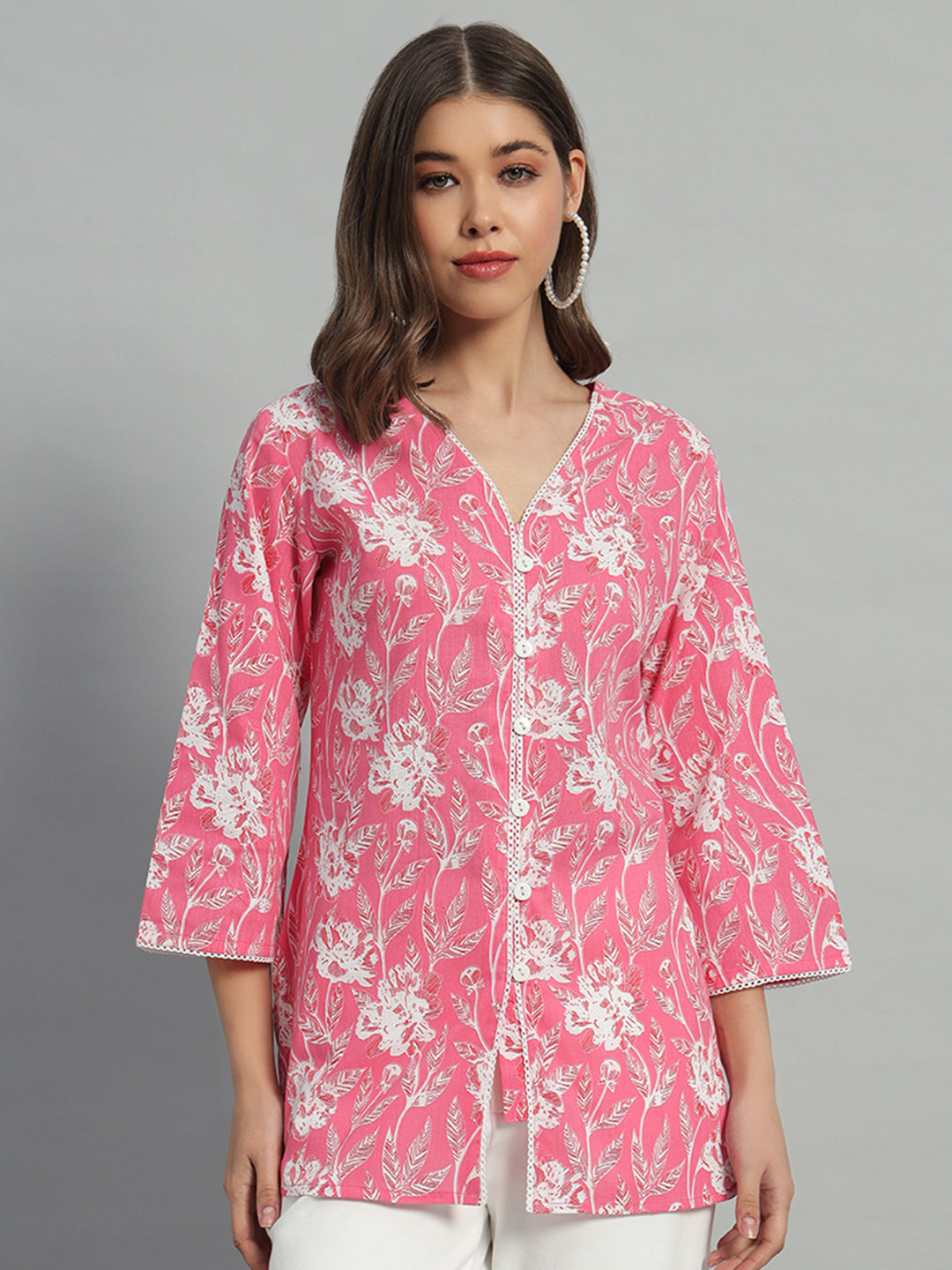 Cotton Printed Button-Down Top