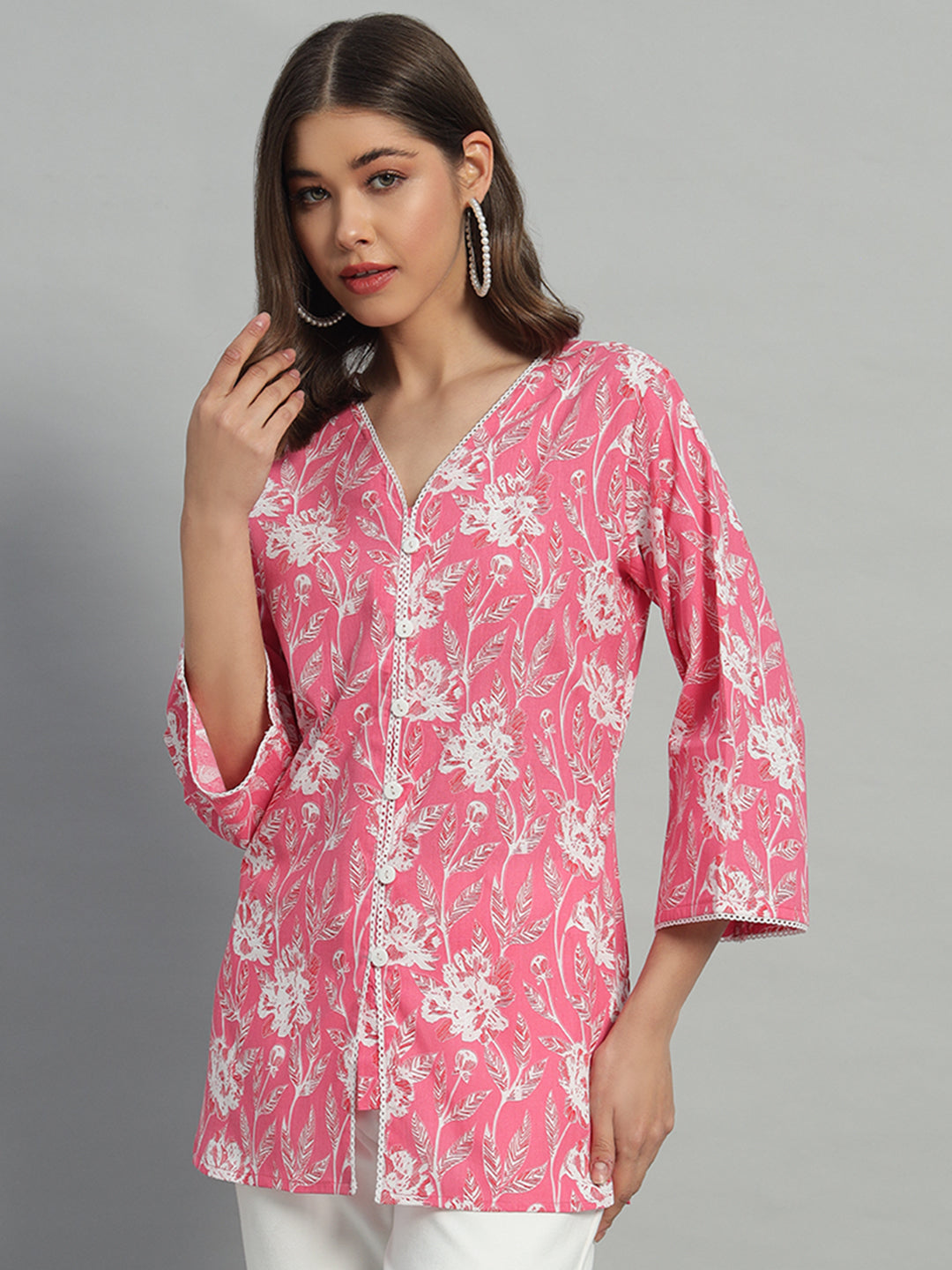 Cotton Printed Button-Down Top