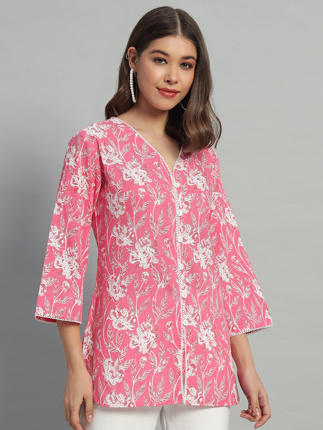 Cotton Printed Button-Down Top