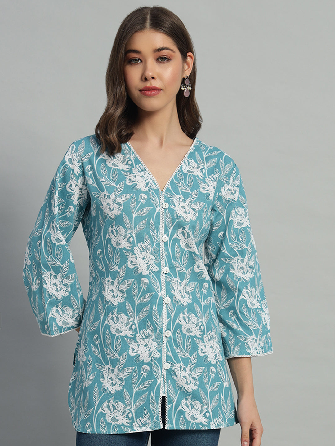 Cotton Printed Button-Down Top
