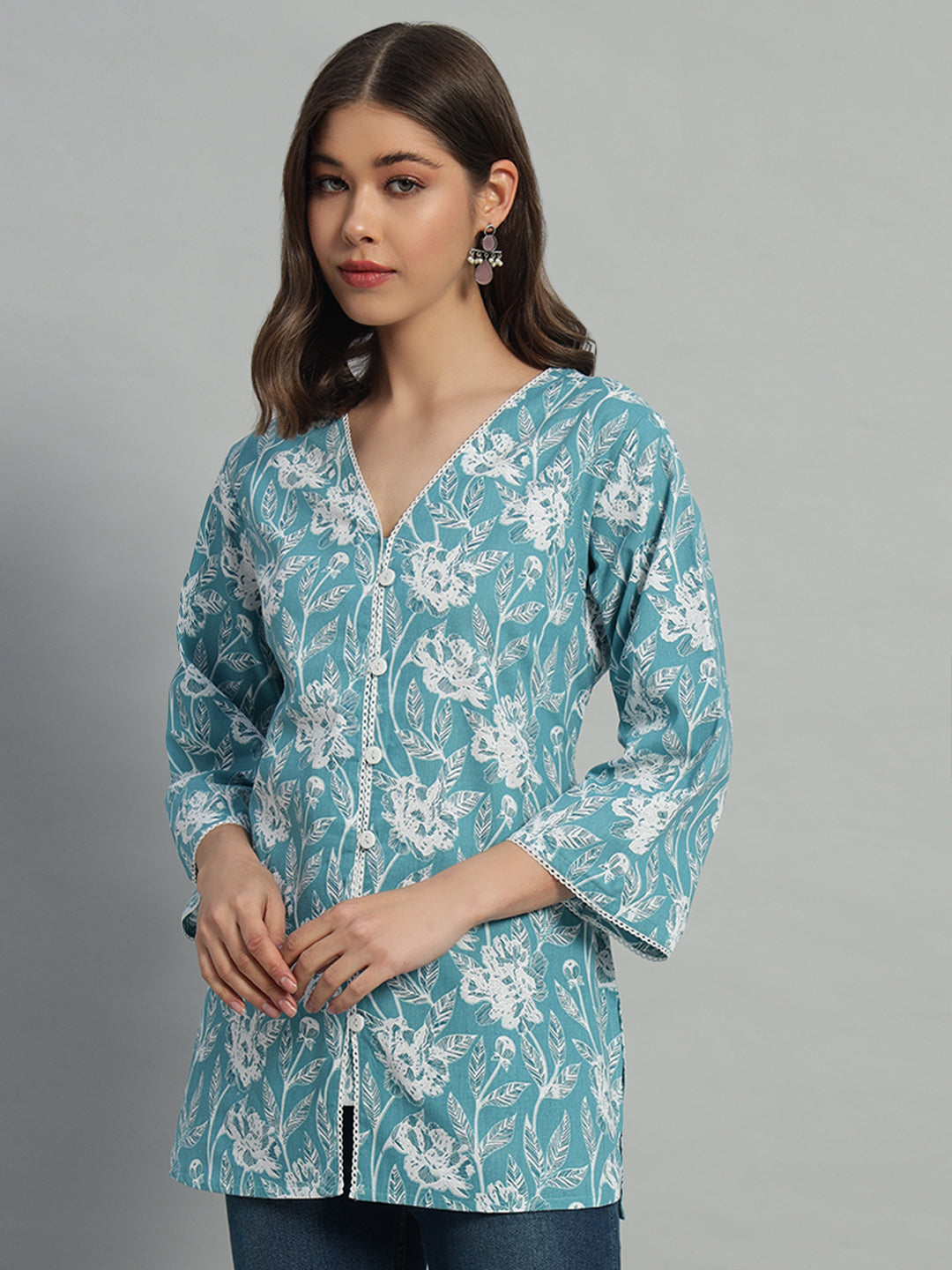 Cotton Printed Button-Down Top