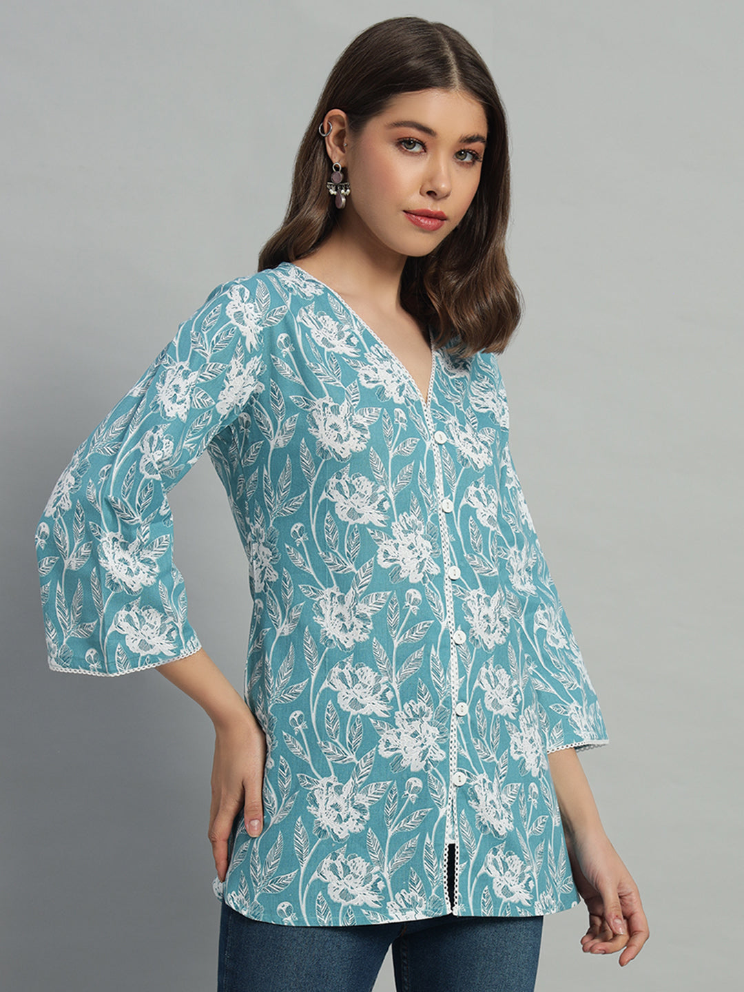 Cotton Printed Button-Down Top