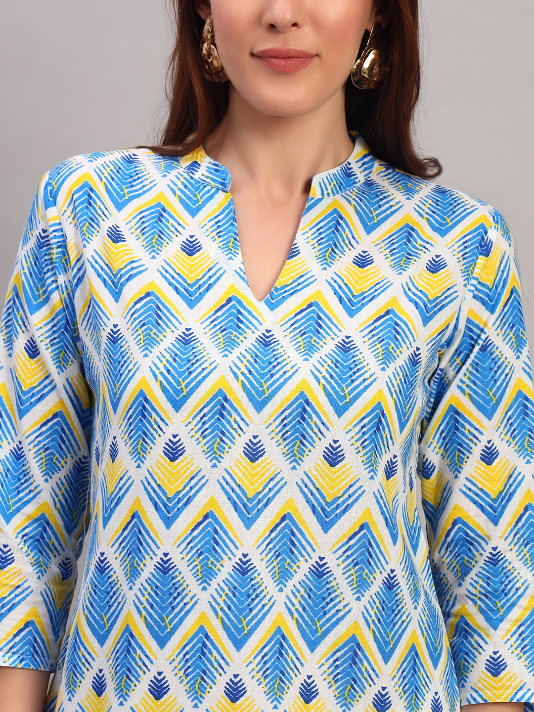 Blue Printed Cotton Tops & Tunic