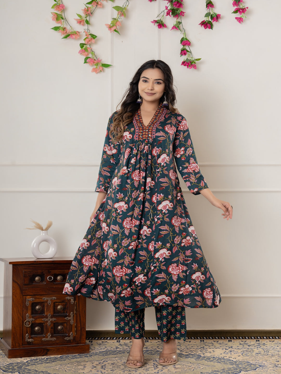 Rayon Printed Anarkali Kurta With Palazzo & Dupatta Set