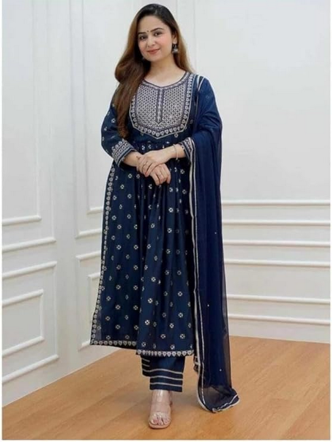 Embroidered Anarkali Kurta Bottom & Dupatta Set